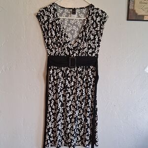 Black and White Floral Dress with Belt